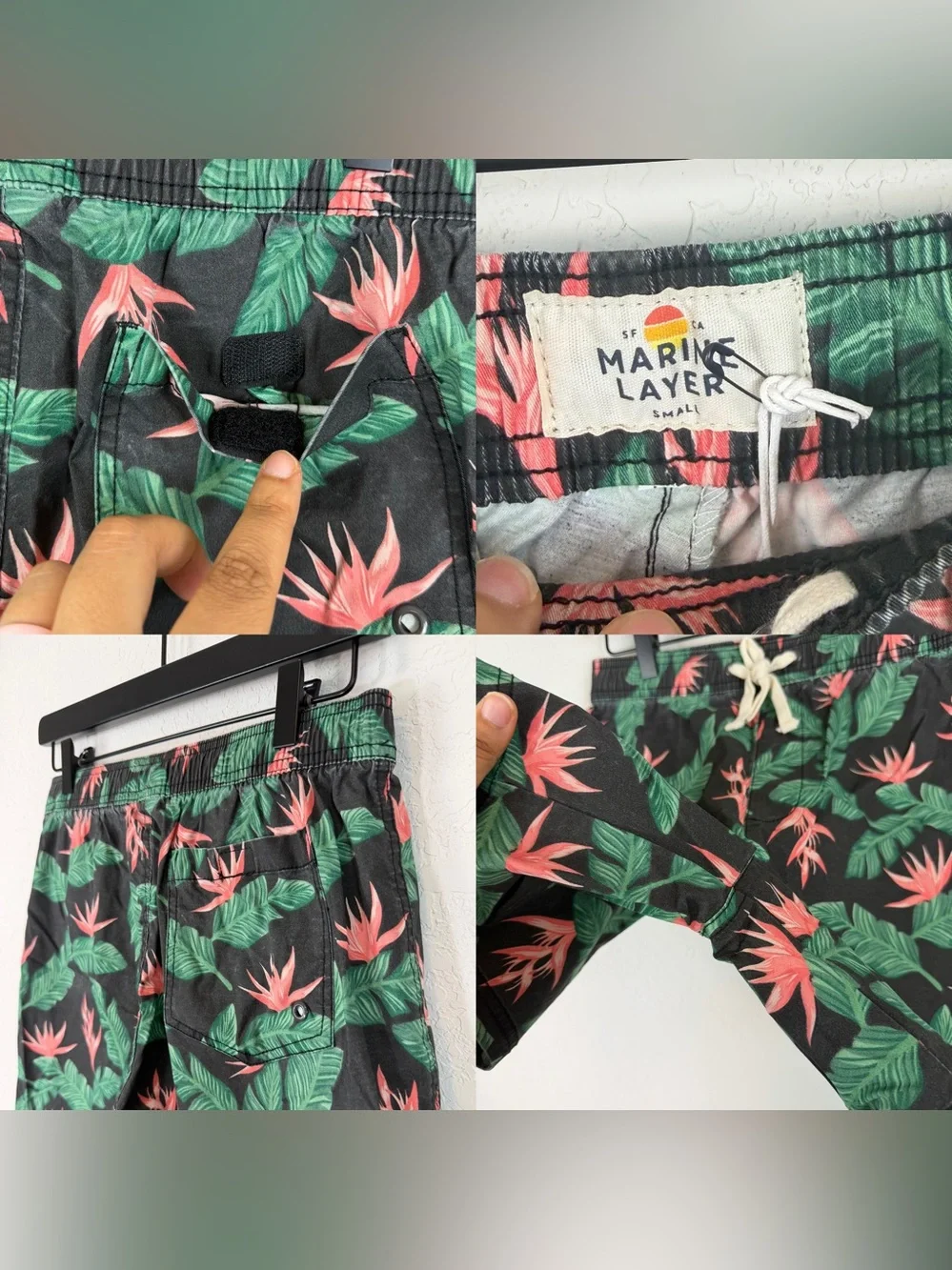 •MARINE LAYER• Hamilton Swim Trunks Faded Black Floral Size Small